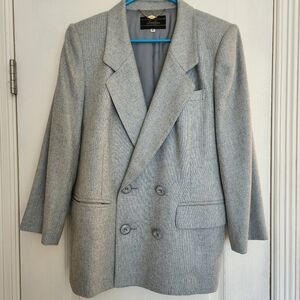 Women's Vintage Leilian Loro Piana 100% Cashmere Cupro Tweed DB Blazer Size 13+